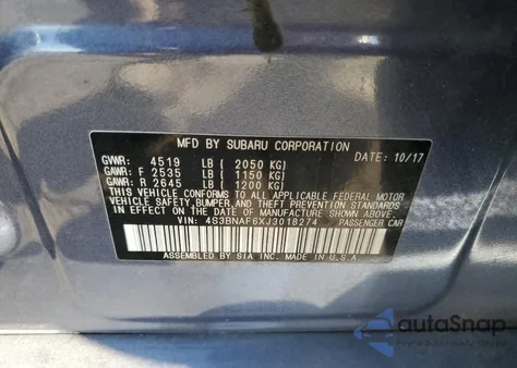 2018 Subaru Legacy 2.5I Premium from USA, damaged, VIN 4S3BNAF6XJ3018274